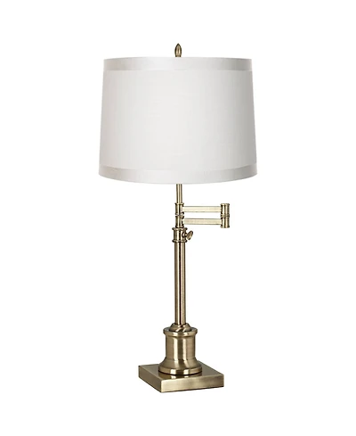 360 Lighting Traditional Swing Arm Desk Table Lamp Adjustable Height 36" Tall Antique Brass Fabric Drum Shade Living Room Bedroom