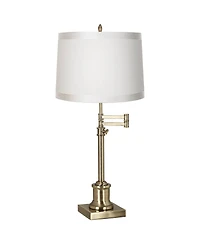 360 Lighting Traditional Swing Arm Desk Table Lamp Adjustable Height 36" Tall Antique Brass Fabric Drum Shade Living Room Bedroom