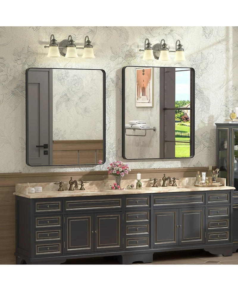 Apmir 28" x 32" High-Strength Tempered Glass and Aluminum Alloy Framed Wall Decor Bathroom Vanity Mirror