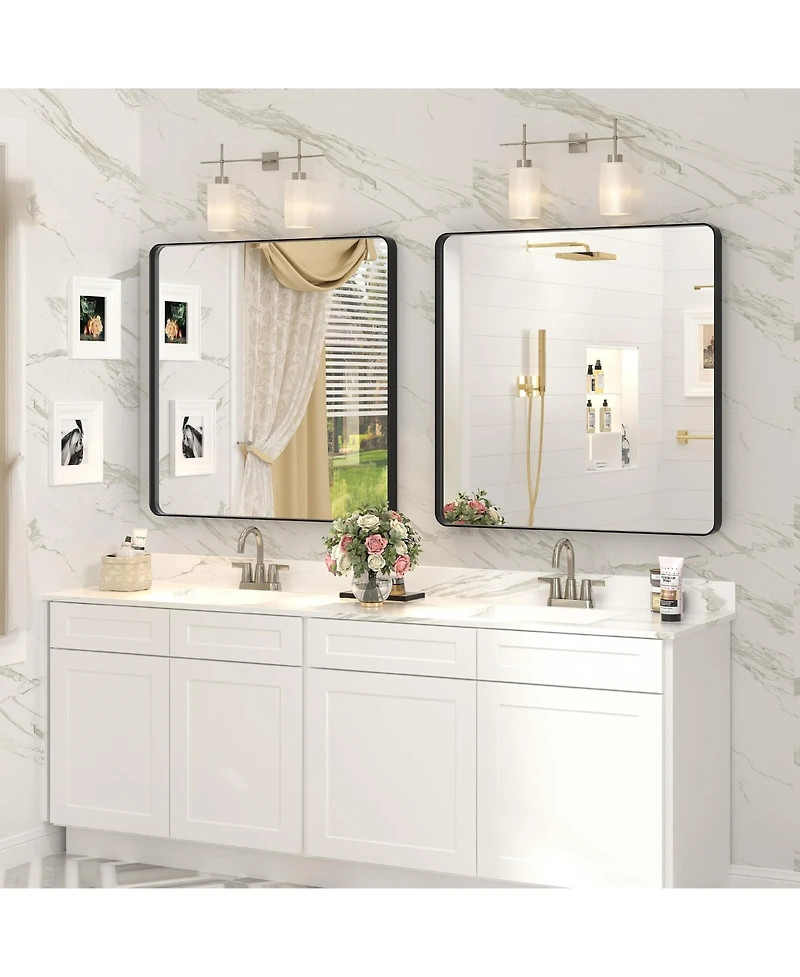 Apmir 32" x 32" High-Strength Tempered Glass and Aluminum Alloy Framed Wall Decor Bathroom Vanity Mirror