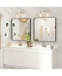 Apmir 32" x 32" High-Strength Tempered Glass and Aluminum Alloy Framed Wall Decor Bathroom Vanity Mirror