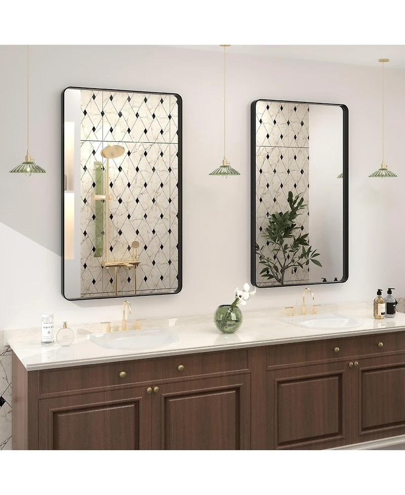 Apmir 24" x 40" High-Strength Tempered Glass and Aluminum Alloy Framed Wall Decor Bathroom Vanity Mirror