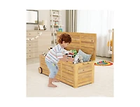 sumyeg Rolling Patio Wooden Deck Box with 2 Wheels and Side Handle for Outdoor