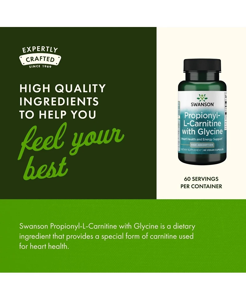 Swanson Propionyl L-Carnitine with Glycine Heart Health and Energy Support, Muscle Strength and Endurance, 60 Veggie Capsules