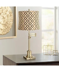 360 Lighting Traditional Swing Arm Desk Table Lamp Adjustable Height 36" Tall Antique Brass Circles Drum Shade Living Room Bedroom