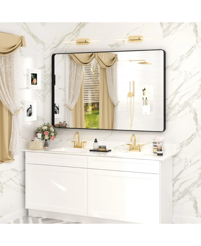 Apmir 48" x 30" High-Strength Tempered Glass and Aluminum Alloy Framed Wall Decor Bathroom Vanity Mirror