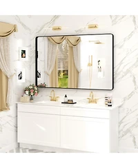 Apmir 48" x 30" High-Strength Tempered Glass and Aluminum Alloy Framed Wall Decor Bathroom Vanity Mirror