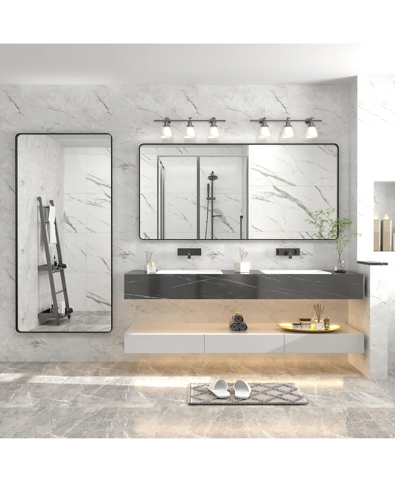 Apmir 60" x 28" High-Strength Tempered Glass and Aluminum Alloy Framed Wall Decor Bathroom Vanity Mirror