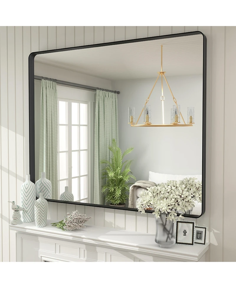 Apmir 48" x 40" High-Strength Tempered Glass and Aluminum Alloy Framed Wall Decor Bathroom Vanity Mirror