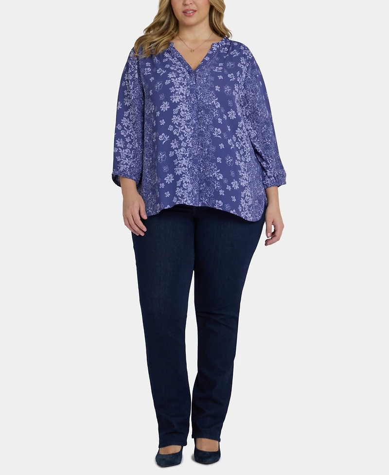 Nydj Plus Pintuck Split Neck Top