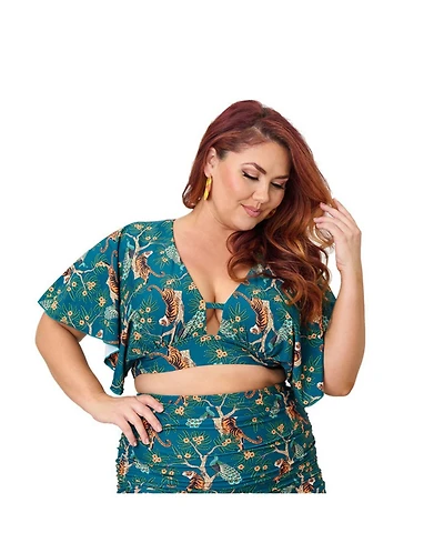 Unique Vintage Plus Size Flutter Sleeve Swim Top