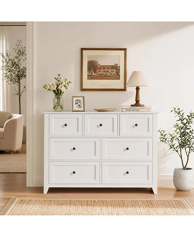 homfan Dresser with 7 Deep Drawers for Bedroom, Modern Simplist Wood Storage Chest, Tall Organizer Closet Hallway Living Room