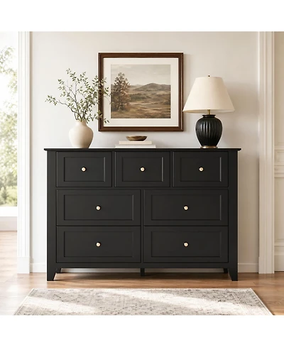 homfan Dresser with 7 Deep Drawers for Bedroom, Modern Simplist Wood Storage Chest, Tall Organizer Closet Hallway Living Room