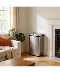 Mega Casa 16 Gallon Stainless Steel Rectangular Motion Sensor Trash Can with Silent Close Lid and Stay-Open Feature