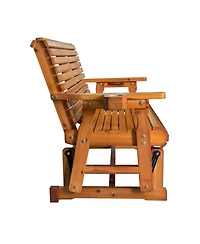 Mega Casa Wooden Patio Glider with High Roll Back and Deep Contoured Seat, 2-Seater, Heavy Duty 800 Lbs, 4 Ft