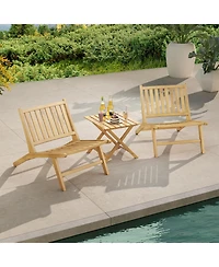 Gymax 2PCS Teak Wood Outdoor Reclining Chair Natural Mid Century Accent Chair w/ Backrest