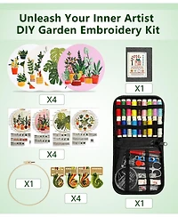 Gnuadz 4 Pack Embroidery Kit Beginners Plant Patterns Canvas Hoops Diy Gift