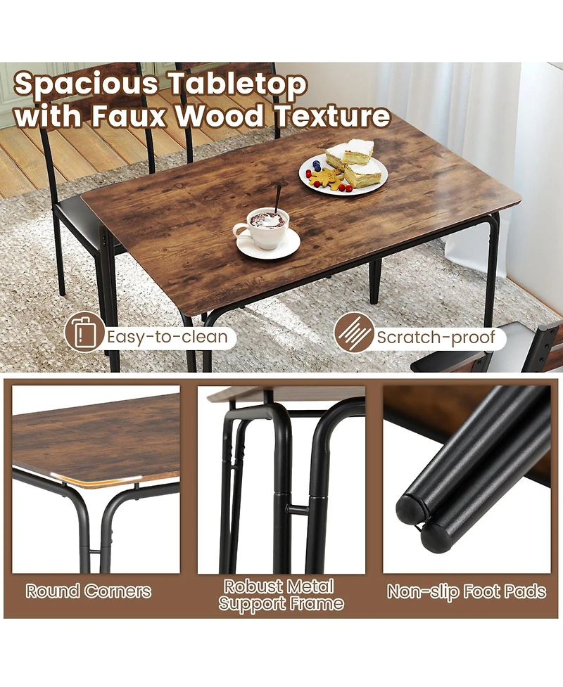 Slickblue Industrial Style Dining Set 5 Piece Table with Benches and Stools