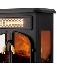 selectric Freestanding Portable Electric Fireplace Heater w/ Remote, Dark Black