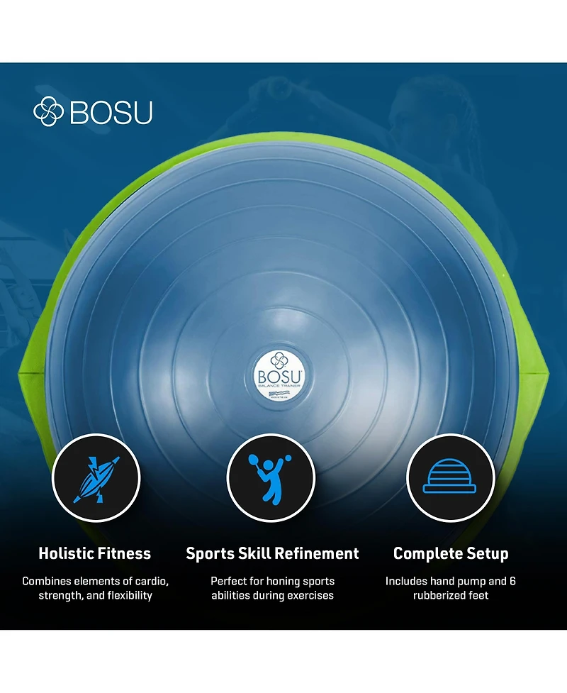 Bosu Home Gym Equipment the Original Balance Trainer Enhance Workout, Strength, Balance, and Flexibility with 26 Inches Diameter, Blue and Green