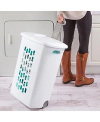 Sterilite White Laundry Hamper With Lift-Top, Wheels, And Pull Handle, 6 Pack