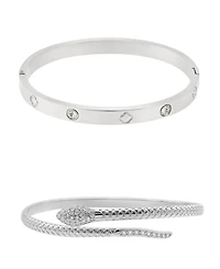 Adornia Silver 2-Piece Snake and Clover Cuff Bracelet Set