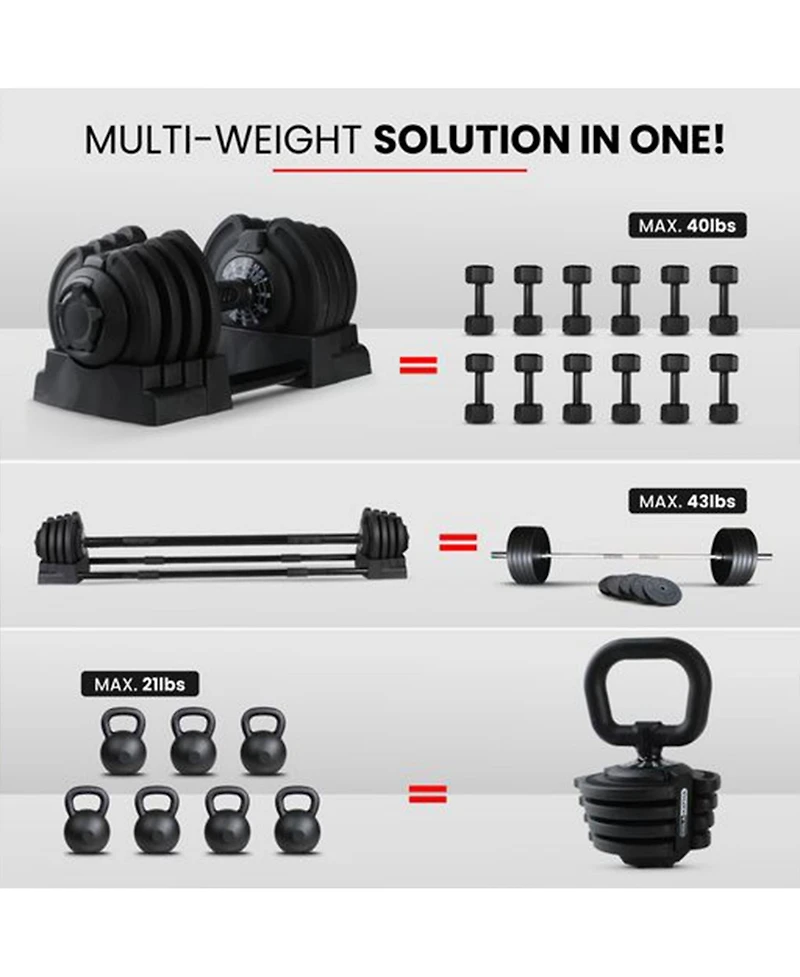 HolaHatha 3-in-1 Multifunctional Home Gym Workout Dumbbell Set Equipment, Black
