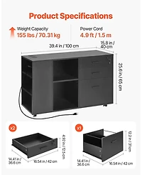 Gouun 3 Drawer Wooden File Cabinet, Mobile Filing Cabinet with Power Strip, Lockable Rolling File Storage with Adjustable Shelves