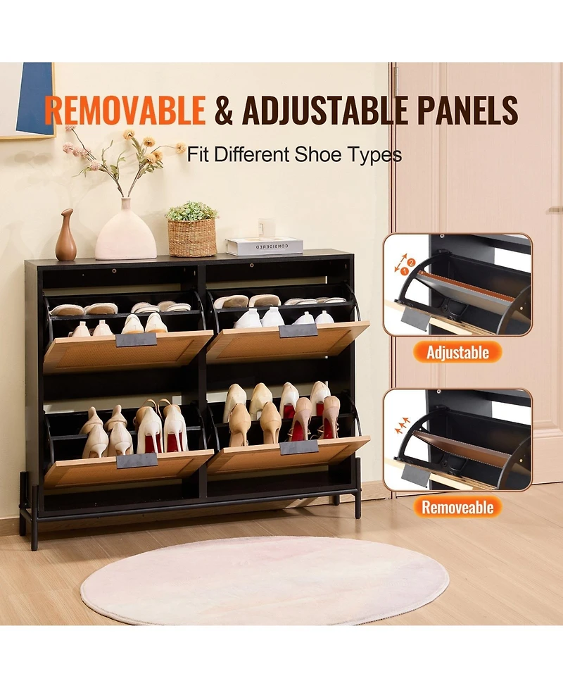 Sugift Rattan Shoe Cabinet, Narrow 4 Flip Drawers, Slim Storage for Entryway