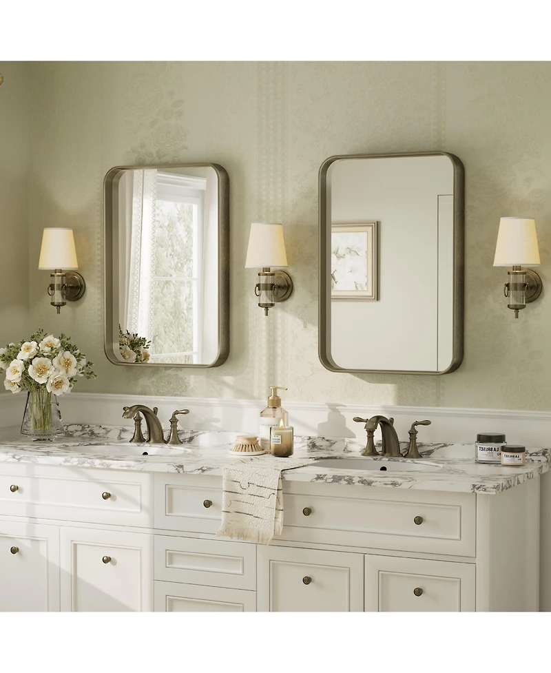 Apmir High-Strength Tempered Glass and Aluminum Alloy Framed Wall Decor Bathroom Vanity Mirror in Brushed Bronze