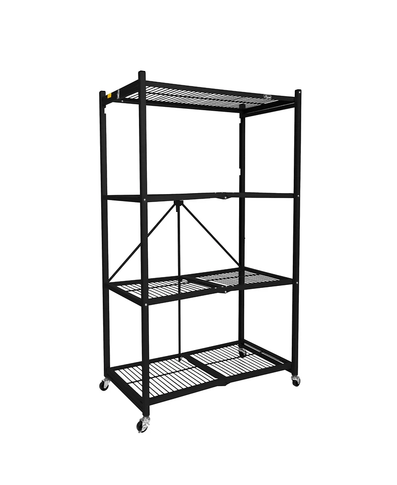 Origami R5-06W Black 4-Wheeled and 4-Shelf Folding Steel Wire Shelving Storage