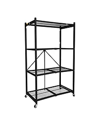 Origami R5-06W Black 4-Wheeled and 4-Shelf Folding Steel Wire Shelving Storage