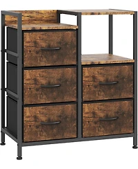 gaomon 5-Drawer Filing Cabinet with Open Storage Shelves and Rolling Printer Rack, Fabric Horizontal File Cabinet