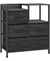 gaomon 5-Drawer Filing Cabinet with Open Storage Shelves and Rolling Printer Rack, Fabric Horizontal File