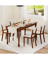 Slickblue Modern Sherpa Upholstered Dining Chairs Set of 4 with Wooden Legs for Kitchen-Walnut
