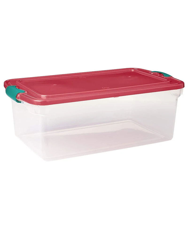 Homz 64 Qt Holiday Seasonal Decor Plastic Storage Bin with Latching Lid, 6 Pack