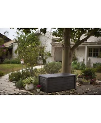 Keter Brightwood 120gal Weatherproof Resin Patio Deck Storage Box Bench, Brown