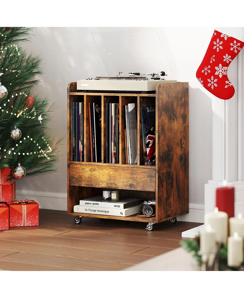 Gouun Record Player Stand with Drawer and Vinyl Record Holder, 20.5 x 14 x 29