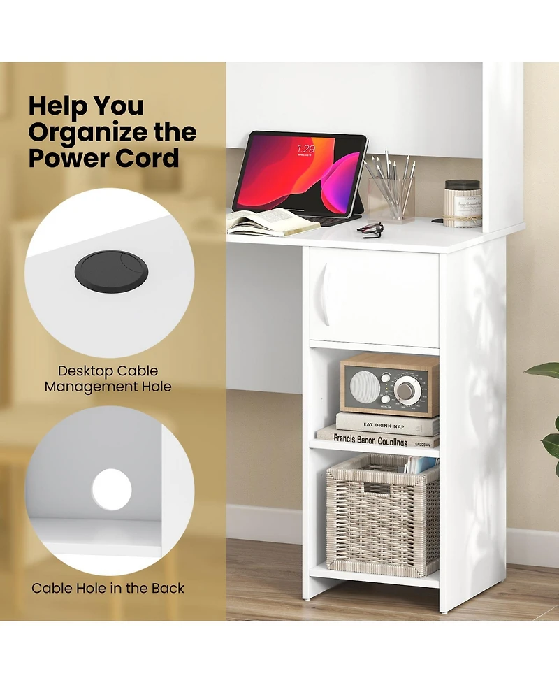 Slickblue Home Office Desk with Raised Display Shelf and 2 Open Shelves