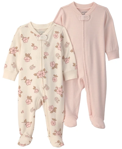 Carter's Baby Girls' 2-Pack Flower Striped Snug Fit Sleep & Play