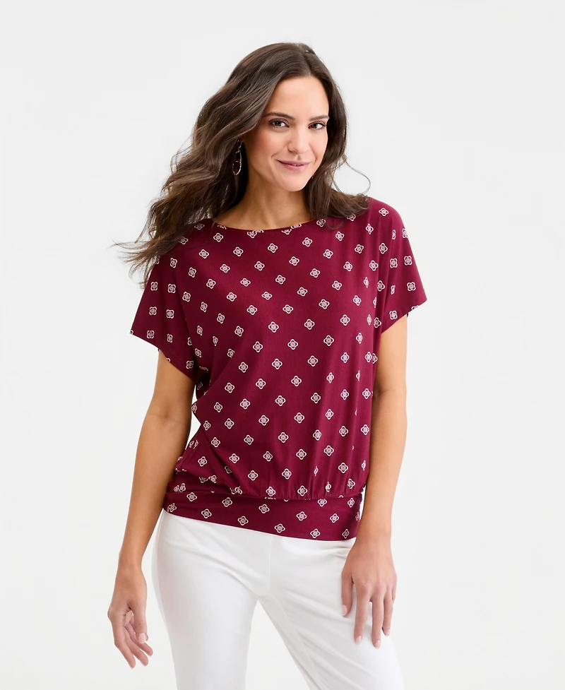 Jm Collection Women's Printed Boatneck Banded-Bottom Knit Top, Macy's Exclusive
