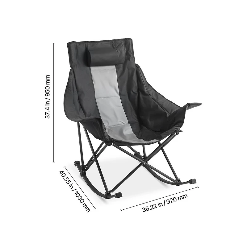 Sugift Folding Rocking Camping Chair Portable Heavy Duty Rocker with Cup Holder