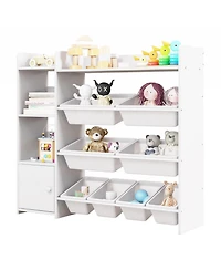 Gouun 4-Tier Kids Toy Storage Organizer Bookshelf and Toy Storage Rack with Door