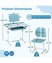 Gouun Kids Height-Adjustable Study Desk and Chair with Tilt Desktop and Book Stand