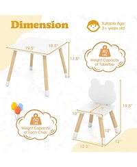 Gouun 3-Piece Kids Wooden Table and Chair Set with Froggy Design