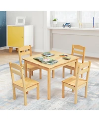 Gouun 5 pcs Kids Pine Wood Table Chair Set