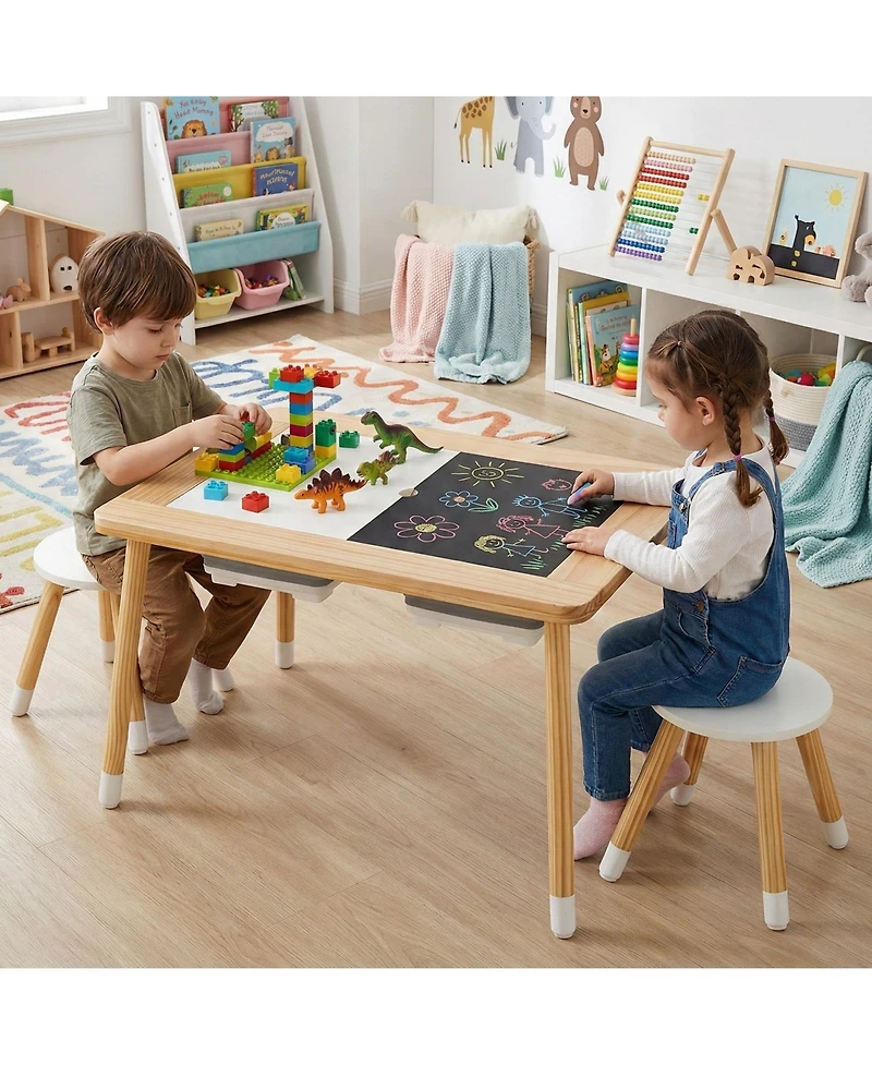 Gouun Wooden Kids Activity Table with Double-Sided Boards and Stools