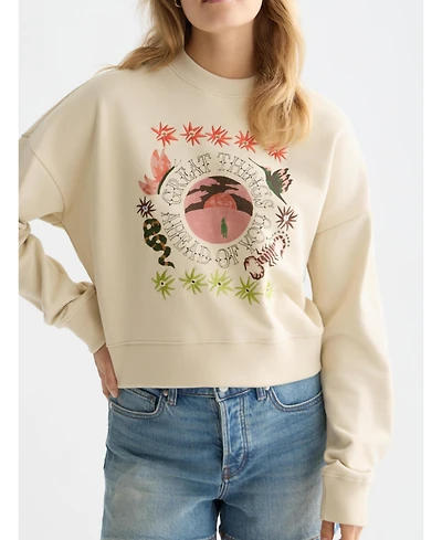 Scotch & Soda Women's and Sweatshirts Artwork Relaxed-Fit Sweatshirt, Fog, X-Large