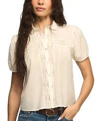 Lucky Brand Women's Embroidered Peter Pan Collar Top
