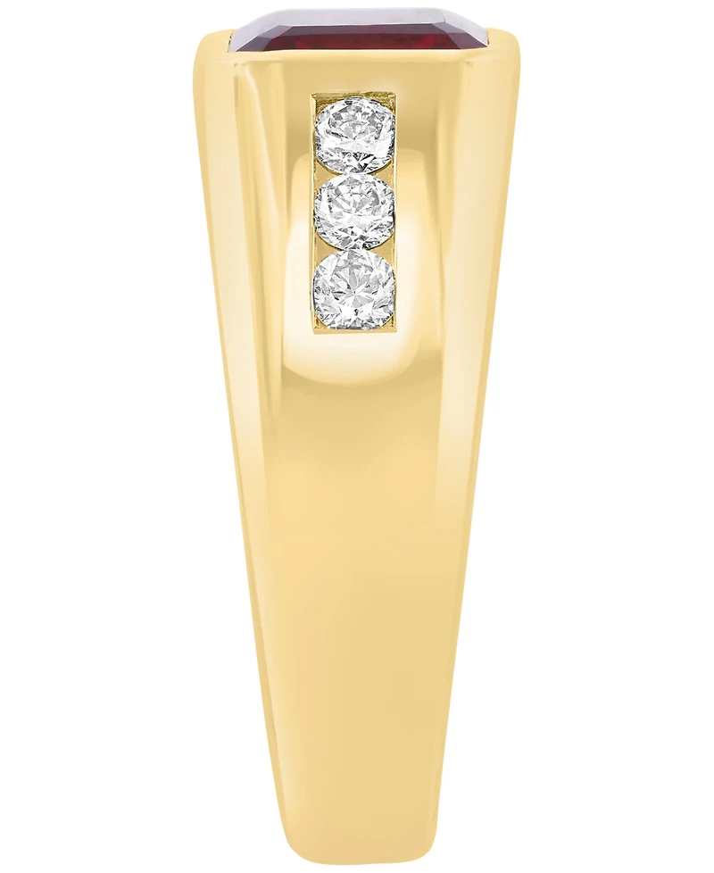 Effy Collection Men's Lab Grown Ruby (3-3/4 ct. t.w.) and Lab Grown Diamond (1/2 ct. t.w.) Ring in Gold Over Silver